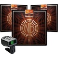DAddario NB1047 Nickel Bronze Extra Light Acoustic Strings 3-Pack with FREE NS Micro Headstock Tuner