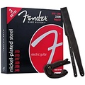 Fender 250L Super Electric Guitar Strings 3-Pack, Smart Capo and Black Leather Strap Package