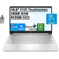 HP 2022 15.6 FHD Touchscreen Laptop, Intel Core i5-1135G7 Processor, 16GB DDR4 RAM, 512GB SSD, Intel Iris Xe Graphics, HD Webcam, HD Audio, Windows 11, Silver, 32GB SnowBell USB Ca