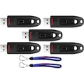 SanDisk 32GB (Five Pack) USB 3.0 Flash Ultra Memory Drive CZ48 - Bundle with (2) Everything But Stromboli Lanyard