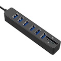 CfoPiryx USB Hub, Universal Ultra Slim Data Hub 6 Port USB 2.0 Hub Multifunctional Splitter, 2.0 USB Extension Splitter with 60cm Cable(Black)