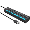 Esonstyle 7-Port USB Hub USB 2.0 Hub Data Transfer with Individual Switches Indicator Lights for PC Laptop
