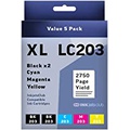 Brother LC203 High Yield Ink Cartridge InkjetsClub Ink Cartridge Replacement 5 Pack Value Pack. Includes 2 Black, 1 Cyan, 1 Magenta and 1 Yellow Compatible Ink Cartridges