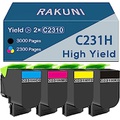 RAKUNI C231HK0 C231HC0 C231HM0 C231HY0 High Yeild Remanufactured Toner Cartridge Replacement for Lexmark C2325dw MC2325adw C2325 C2425dw MC2425adw C2535dw MC2535adwe MC2640adwe 4-P