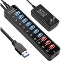 LYFNLOVE Powered USB Hub,11 Port 48W Data Charging Hub with 7 USB 3.0 Ports and 4 Smart Charging Ports,USB 3.0 Splitter with On/Off Switches for Laptop,PC, Computer,TV, HDD, Flash