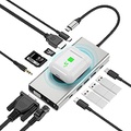 COTTNY USB C Hub with Wireless Charger, 13 in 1 USB C Docking Station with 15W Max Fast Wireless Charging Charger, USB C Hub with 4K HDMI + VGA + 4 USB Port + 100W PD Charger + SD/
