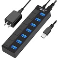 IVETTO Powered USB 3.1 Hub,7 Charging Ports USB 3.1/3.2 Gen 2 Hub USB Splitter with Power Supply and Individual Switches for PC and Laptop