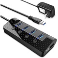 Powered USB Hub 3.0, atolla USB Hub with 4 USB 3.0 Data Ports and 1 USB Smart Charging Port, USB Splitter with Individual Power Switches and 5V/3A Power Adapter