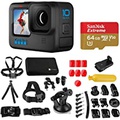 GoPro HERO10 Black, Waterproof Action Camera, 5.3K60/4K Video, 1080p Live Streaming Bundle with Froggi Extreme Sport 40-PC Accessory Kit, 64GB microSD Card