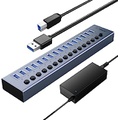 USB 3.0 Hub ORICO Powered 16 Ports USB Data Hub with Individual Switches and Indicator, 12V Power Adapter Support BC1.2 Charging, USB Extension for iMac Pro, MacBook Air/Mini, PS4,