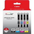 Canon CLI-251 Black/Color Ink Cartridges, Pack of 4