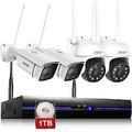 REIGY 3MP WiFi Security Camera System with Floodlight and 1TB Hard Drive Preinstalled, 2K Outdoor Home Surveillance Set 8CH NVR + 4X 1296P IP Cam 2PT, 2-Way Audio Color Night Visio