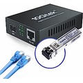 Alwong Multi Mode Fiber to Gigabit Ethernet Media Converter with a 1000Base-SX Transceiver + 6.5ft/2m Cat7 RJ45 Shielded 10Gbps Flat Ethernet Cable
