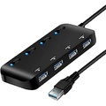 Shoplease 4-Port USB 3.0 Hub with Individual Power Switches and Lights, High-Speed Data Hub Splitter Portable USB Extension Hub for PC Laptop and More (No Power Adapter)