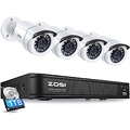 ZOSI H.265+1080p Home Security Camera System,5MP-Lite 8 Channel CCTV DVR Recorder with Hard Drive 1TB and 4 x 1080p Weatherproof Bullet Camera Outdoor Indoor with 80ft Night Vision