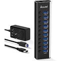 Powered USB Hub 3.0 ikuai Aluminum 10 Port USB 3.0 Data Hub Splitter with 12V/3A 36W Power Adapter and Individual On/Off Switches for Desktop PC Laptop and More