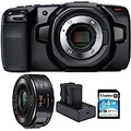 Blackmagic Design Pocket 4K Cinema Camera with O.I.S Lens. Replaceable Batteries and 64 GB Memory Card Bundle (4 Items)
