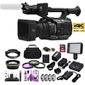 Panasonic AG-UX90E 4K-UHD FHD Camcorder (50 Hz/PAL Model) with Wide Angle Lens + Telephoto Lens + 3 Piece Filter Kit + LED Light + Carrying Case and More Studio Starter Bundle