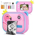 XUDHAH Instant Print Camera for Kids,Zero Ink Kids Camera with Print Paper,Selfie Video Digital Camera with HD 1080P 2.4 Inch IPS Screen,3-14 Years Old Children Toy Learning Camera for Bi