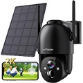Solar Security Cameras Wireless Outdoor, SeeVision 2K Battery Powered PTZ WiFi 3MP Security Camera for Home with Spotlight, PIR Motion Detection,Siren, Color Night Vision, 2-Way Ta