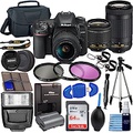 Nikon D7500 DX-Format Digital SLR w/AF-P DX NIKKOR 18-55mm f/3.5-5.6G VR Lens + AF-P DX 70-300mm f/4.5-6.3G ed Lens + 64GB Memory Card, TriPod, Flash, 3pc Filter Kit, Case, More, B