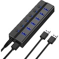 6-Port USB 3.0 Hub, LURMMUE USB Splitter for Laptop with Individual On/Off Switches and Light, 3ft Long Cord, USB Port Hub Extension for PC and Computer