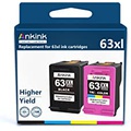 Ankink Higher Yield 63XL Ink Cartridge Black and Color Combo Pack Replacement for HP Ink 63 XL Officejet 3830 4650 4652 4655 5200 5252 5255 5258 Envy 4520 4512 Deskjet 1112 2132 36