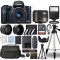 Canon EOS M50 Mark II Mirrorless Digital Camera Body Black with Canon EF-M 15-45mm f/3.5-6.3 STM Lens 3 Lens Kit with Complete Accessory Bundle + 64GB + Flash + Case/Bag & More - I