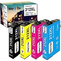 WorthDo Remanufactured 212 XL Ink Cartridges for Epson 212XL T212 XL to use with XP-4100 XP-4105 WF-2830 WF-2850 Printer (1 Black, 1 Cyan, 1 Magenta, 1 Yellow)