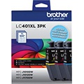 Brother Genuine LC401XL 3PK High Yield 3-Pack Color Ink Cartridges Includes 1- Cartridge Each of Cyan, Magenta and Yellow Ink.