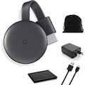 Google Chromecast - Streaming Device with HDMI Cable - Stream Shows, Music, Photos, and Sports from Your Phone to Your TV with Microfiber Cloth and Travel Carrying Pouch - Charcoal