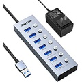 RayCue Powered USB 3.0 Hub, Aluminum 7-Port USB Data Hub Splitter with 5V/3A AC Adapter and Individual On/Off Switches, Usb Hub Powered Charging for MacBook Pro/Air, PC, Laptops, Surface