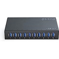 SotMa USB 10 Port Hub - Powered USB 3.0 Hub - Aluminum USB Data HUB Splitter 12V 5A 60W Power Adapter Extension for Mouse, Keyboard, HDD or More USB Devices