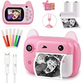 HYPERY Instant Print Camera for Kids - Selfie Kids Camera for Girls, 1080P Video Digital Kids Camera with Cartoon Pattern Design - Toys Gifts for 3-12 Years Old Girls Boys Children (Pink)