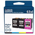 Ankink Higher Yield 63XL Ink Cartridge Combo Pack HP 63 XL for Officejet 3830 4650 4652 4655 5200 5252 5255 5258 Envy 4520 4512 Deskjet 1112 2132 3630 3632 Printer HP63 HP63xl 2 Bl