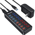 Powered USB Hub 3.0, Wenter 8-Port USB Hub Splitter (4 USB 3.0 Data Ports+4 Smart Charging Port) with Individual On/Off Switches and 12V/3A Power Adapter USB Extender for Mac/Lapto
