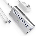 Powered USB Hub, intpw 10 Port USB 3.1 Hub with 10Gbps Data Transfer, 30W(12V/2.5A) Power Adapter, USB Type A and Type C Cable, Aluminum USB Splitter for Laptop, MacBook and Deskto