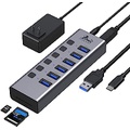 LIONWEI Universal 8-Port Powered USB 3.0/USB C Hub, Aluminum USB Splitter with 6 USB 3.0 Data Ports, SD/TF Card Readers, On/Off Power Switches, AC Adapter, for PC, Laptops, MacBook Pro/Air