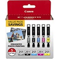 Canon CLI-251 BK/C/M/Y/GY 5 Color Value Pack Compatible to MG7520, MG5620, MG6620