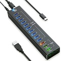Latorice USB Hub Powered, 13 Multi-Port USB Hub with 10 USB 3.0 Ports, 2 IQ Quick Charge 3.0 Ports, and Port with up to 2,4A, Powered USB Splitter with Cords C and A, Unibody Aluminum USB H