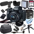 Canon EOS M50 Mirrorless Digital Camera Video Kit with 15-45mm Zoom Lens + Shot-Gun Microphone 6 + LED Always on Light+ 128GB Card, Gripod, Case, and More (18pc Video Bundle)