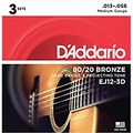 DAddario EJ12-3D 80/20 Bronze Medium Acoustic Guitar Strings 3-Pack