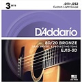 DAddario EJ13-3D 80/20 Bronze Custom Light Acoustic Guitar Strings 3-Pack