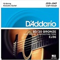 DAddario EJ36 12-String 80/20 Bronze Light Acoustic Guitar Strings
