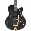 DAngelico Excel Series 59 Hollowbody Electric Guitar with USA Seymour Duncan P-90s and Shield Tremolo Black Dog