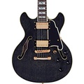DAngelico Excel Series Mini DC Semi-Hollow Electric Guitar With USA Seymour Duncan Humbuckers and Stopbar Tailpiece Black Dog