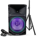 Gemini GSW-T1500PK 15 Rechargeable Weather Resistant Portable Speaker With Speaker Stand and Microphone