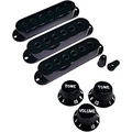 AxLabs Set Of Single Coil Pickup Covers In Modern Spacing (52/50/48), Two Switch Tips, And Three Knobs (White Lettering) Black