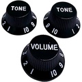 AxLabs Strat-Style Lefty Knob Kit with White Lettering (3) Black