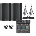 Harbinger VARI 3415 15 Powered Speakers Package With LX12 Mixer, Stands and Cables
